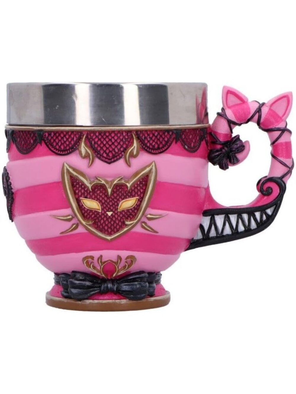 Whimsical Pink Striped Cheshire Cat Teacup Mug, Collectible Wonderland Gift